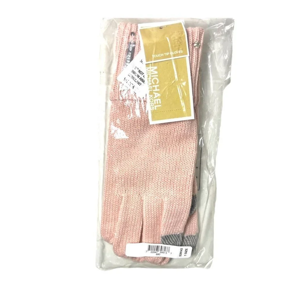Michael Kors Womens Pink Embellished Ribbed Cuff Tech Touch Knit Gloves New